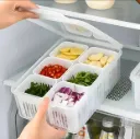 Fridge Storage Containers, Kitchen Storage Box, 6-Grid Fridge Organizer with Removable Drain Plate & Secure-Sealing Lids, Storage Boxes for Fruits, Vegetables