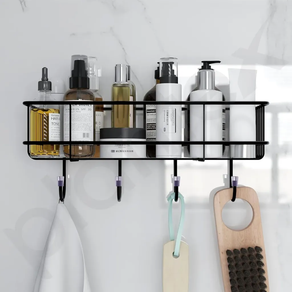 Bathroom Rack for Shampoo Organizer with Shelf Adhesive Set of 2 Bathroom Shelf Rack